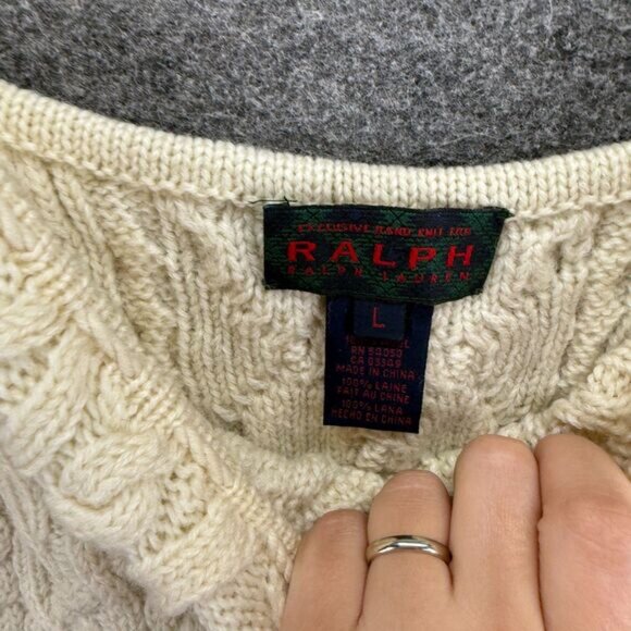 Ralph Lauren Knit Top Women L Large Beige Wool Sleeveless Wide Strap Square Neck - Picture 3 of 6